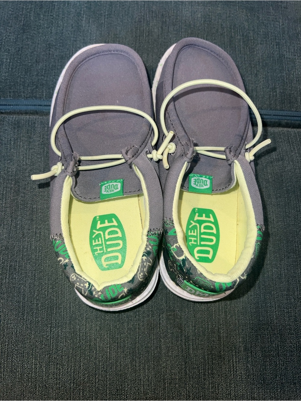 Hey Dude Kids Gray Slip-On Sneakers with Lime Green Accents